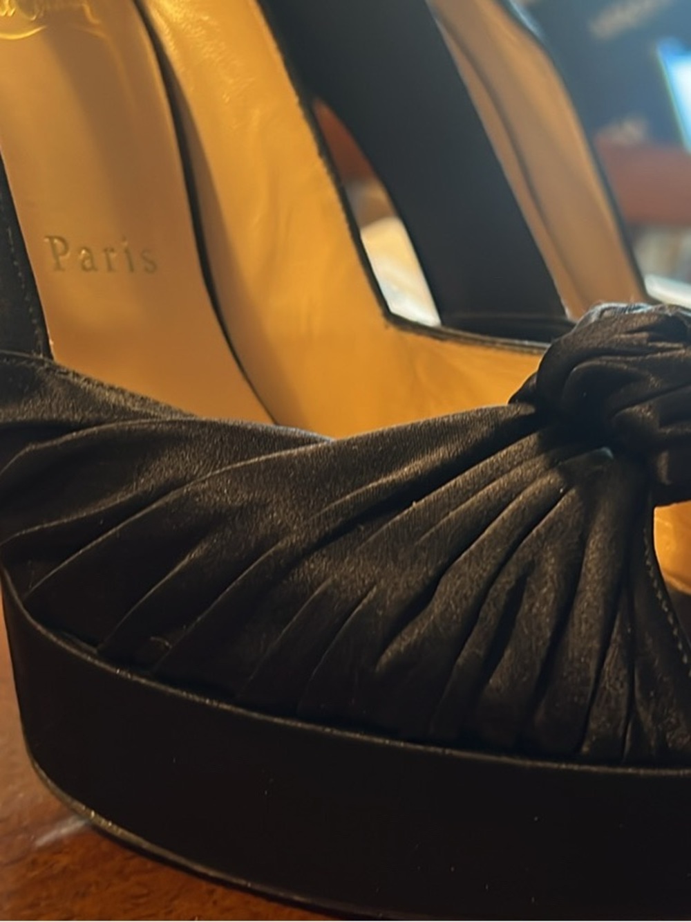Christian Louboutin Black Satin Knotted Platform Heels